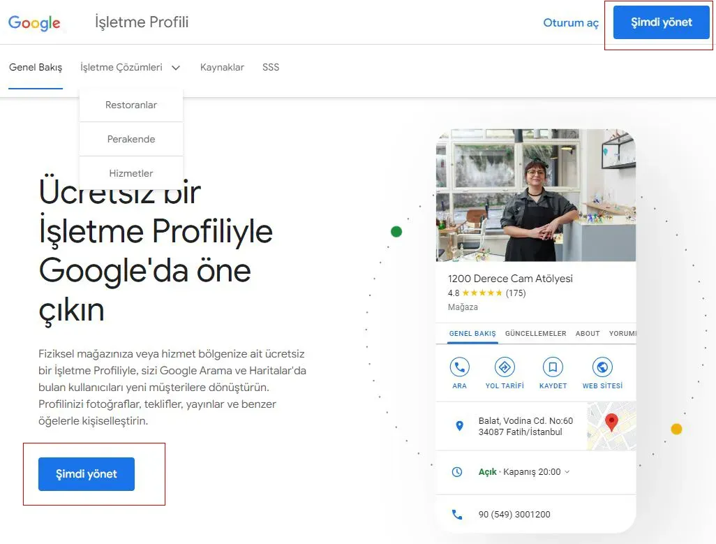 İşletme Profili Şimdi Yönet
