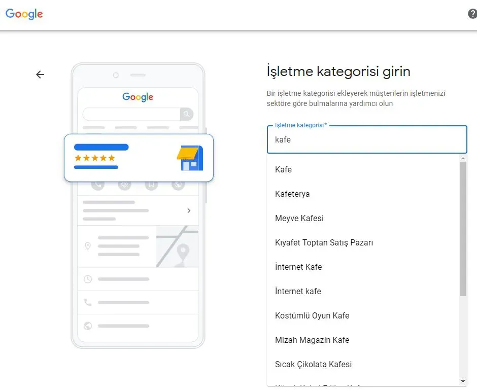 İşletme Kategorisi Girin